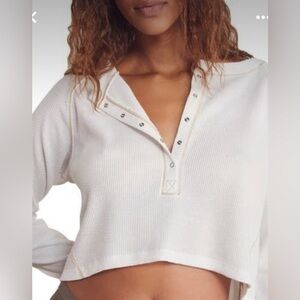 NWT Early Night Waffle Knit Crop Sleep Top White Free People